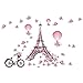 Produktbild XINXI Home Homefind (Pink 39"B x 26" h) Paris Eiffelturm Fahrrad Schmetterlinge Wandaufkleber Hochzeit Wohnzimmer Schlafzimmer Mädchen Zimmer Wandtattoos Abnehmbare Selbstklebende Vinyl Wandbilder Ha
