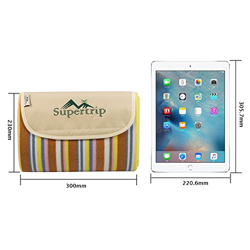 Supertrip Extra Large Picknickdecke wasserdichte sanddichte Fleece Picknickdecken Campingdecken Stranddecke mit Tragegurt Farbe Orange Streifen - 4