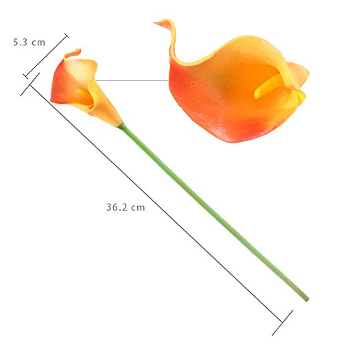 MIHOUNION 12 Stücke Calla Kunstblume Deko Künstliche Blumen Kunstpflanze Blumenstrauß für Zuhause Balkon Tisch Hochzeits Bouquet Dekoration oder zum Vatertag Mutterstag geschenk – Orange - 6