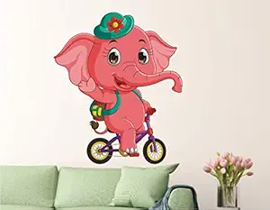 Decor Solution PVC Vinyl Cartoon Elephant for Kids Room Wall Sticker ( Ideal Size on Wall: 47 cm x 55 cm, Multicolour )