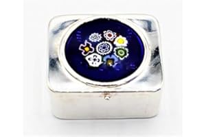 LE GEMME DI VENEZIA Scatola PORTAPILLOLE Argento 925 con MURRINE Coperchio in Vetro di Murano Made in Italia (Blu Multy)