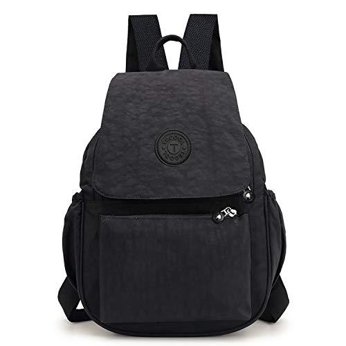 Freizeit Rucksack Handtasche für Damen,KIPIG Mode Kleine Leicht Nylon Wasserdicht Multi-Taschen im Freien Freizeit Starke Daypack Backpack für Mädchen,Damen  (Schwarz )