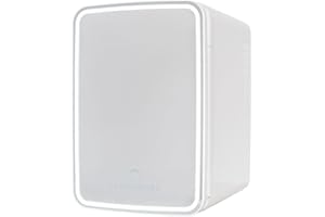 ‎FLAMINGUEO Flamingueo Mini Lodówka 10L - Lodówka Kosmetyczna z Lusterkiem i Led, Mała Lodówka 12V/220V, Funkcja Gorąca i Zimna, Mini Fridge Skincare