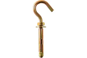 B.A.U.Q.O.O. Tasselli a Espansione Con Gancio 4 pezzi in Acciaio Zincato M8 Lunghezza 12 cm Completo di dado e Rondella Idoneo Per Esterno e Interno Muro Laterizio e Cemento.