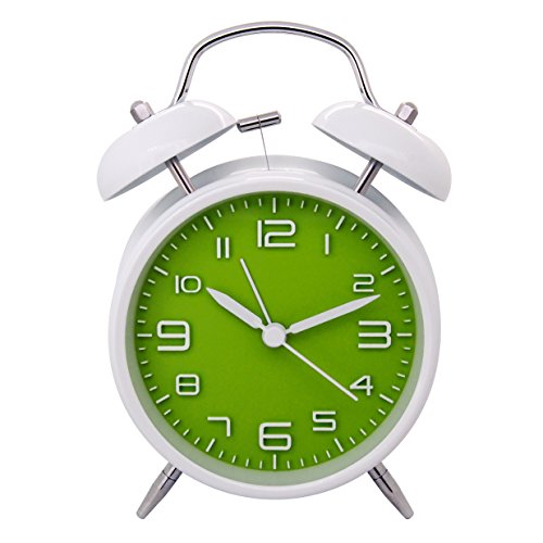 Königswerk Doppelglocken-Wecker mit Nachtlicht, geräuschloser Betrieb, Quarzuhrwerk, analog, Retro-Design, lauter Alarm, 10,2 cm - grün