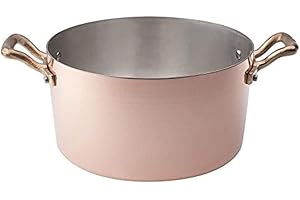 Pentole Agnelli ALCM104M18, Casseruola Alta in Rame con 2 Maniglie in Ottone, Rame Martellato Stagnato a mano 2 mm, Diametro 18 cm
