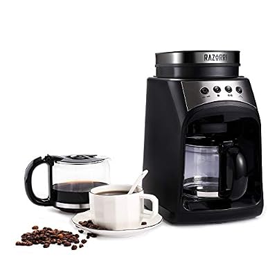 Razorri Machine à café Razorri RCGE600A | Machine à café à filtre avec moulin | Fonction plaque chauffante & anti-goutte | Pichet en verre de 560 ml, jusqu'à 4 tasses | 175 x 280 x 295mm | 600W, 60Hz