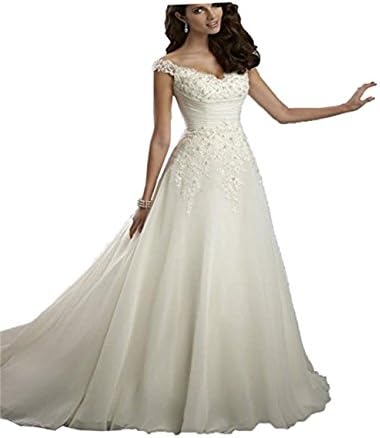 LYDIAGS 2018 Women`s Court Train Church Beach Applique Bride Wedding Dress Ivory UK22 Plus