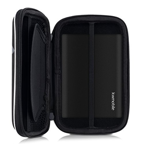 kwmobile Hardcase Tasche Hülle für externe Festplatten (2,5″) mit Blumen Spitz Umriss Design – Schutzhülle in Weiß Grau Schwarz - 3
