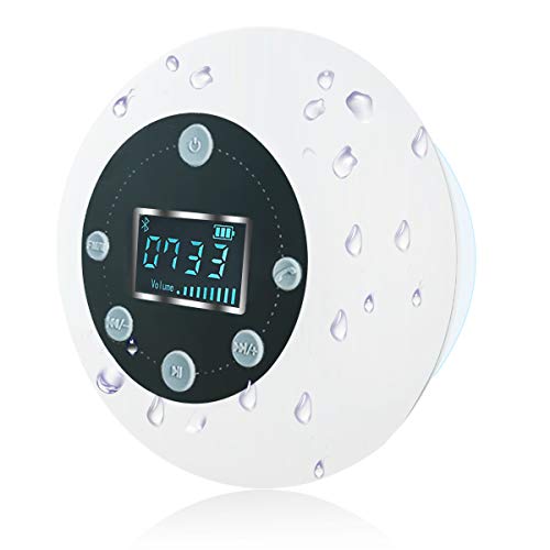 Altoparlante Bluetooth Impermeabile da Doccia VICTORSTAR Altoparlante S602 con Microfono Incorporato Radio FM Schermo LCD Carta di TF Giocando Ventosa per Doccia/Bagno/Casa/Esterno (Bianco)