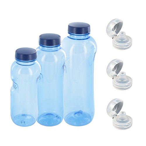 Trinkflaschen-Set: 1L + 0,75L + 0,5L aus Tritan + 3 x Sportdeckel / Wasserflasche / BPA-frei