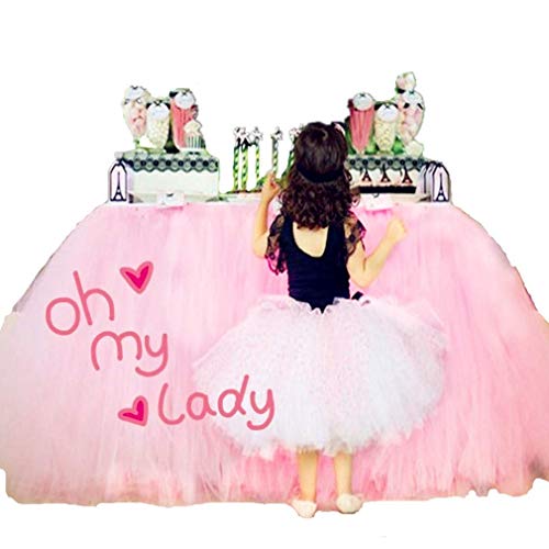 COUTUDI Valentinstag Tutu Tüll Tischrock Falten Rüsche Geschirr Abdeckstoff, Aufwendig Babydusche Geburtstag Hochzeit Party Bar Dekor für Disney Prinzessin (Baby Rosa)