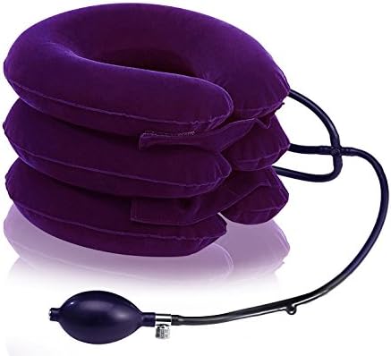 Cervical Neck Traction Device, Effective Relief Neck/Head/Shoulder pain, Neck Support, Neck Brace, Inflatable Cervical Pillow With Collar, Adjustable For Home Use (Purple)