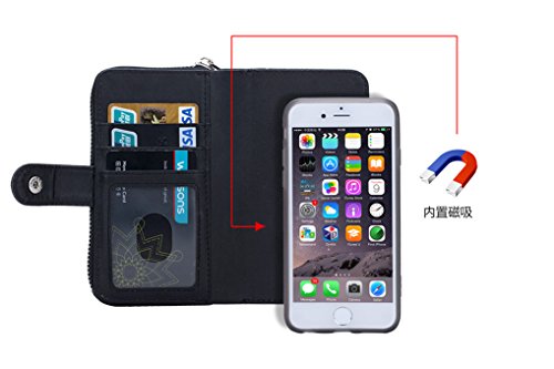 LOOKAY 2 in 1 Kunstleder Schutzhülle für iphone 6S iphone 6 Multifunktions-Tasche Wallet Kartenfächer Rückschale iphone 6s/6 Hülle Etui Case Cover in schwarz - 6