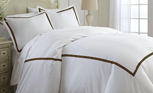 Pacific Coast Textiles Italian Hotel Collection T600 Satin Ribbon 3 PC Duvet Set Chocolate Queen, Cotton Blend Single