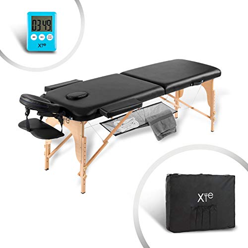 Camilla de masaje, estética, 2 zonas, de madera, portátil, color negro