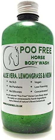 100% Totally Natural BODY WASH - With ALOE VERA, LEMONGRASS & NEEM - 250ml - by Poo Free * Horses * - No SLS, no Parabens, no Chemicals, no Preservatives. A cooling and soothing, concentrated Body Wash with natural glucosides to cleanse your horse's coat. Great as a leg wash too. | Cleans, soothes, moisturises, relieves itchiness, inflammations and irritations and eliminates germs and smells. Low lather, easy rinse formula, a little goes a very long way.