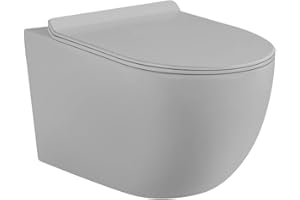 CORIBI WC Suspendu gris mat Sans Bride avec Fixations Invisibles + Abattant Ultra Fin Déclipsable + Frein de Chute (Gris mat)