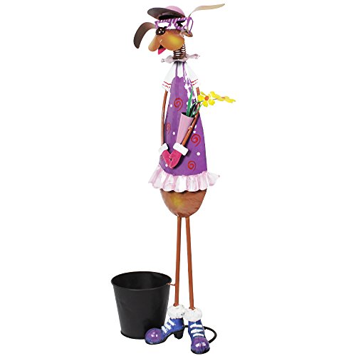 COM-FOUR® Dekofigur „Hundedame mit Blumen“, Gartenfigur aus bunt lackiertem Metall im Hunde-Design, ca. 63×21,6x12cm - 4