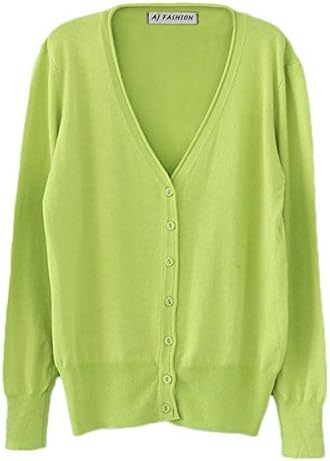 AJ FASHION Women's Button Down Long Sleeve V Neck Basic Knit Cardigan Sweater
