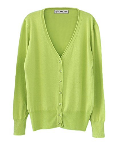 AJ FASHION Women's Button Down Long Sleeve V Neck Basic Knit Cardigan Sweater