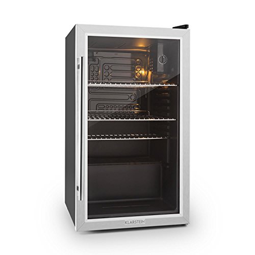 Klarstein Beersafe XXL  Khlschrank  Getrnkekhlschrank  Khler  80 Liter Fassungsvermgen  Edelstahl  Panorama Glastr  LED Innenbeleuchtung  3 Regaleinschbe  5-stufig einstellbare Temperatur  leise  schwarz-silber