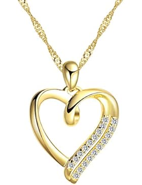 TEJ Damen Gold Herz Anhänger Halskette Singapur 925 Sterling Silber 40 - 50 cm