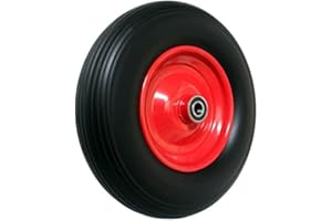 FRONTTOOL Schubkarrenrad pannensicher, PU Vollgummi-Reifen Ø 400 mm mit Präzisions-Kugellager auf Stahlfelge - 150 Kg Traglast - Reifenbreite 88 mm