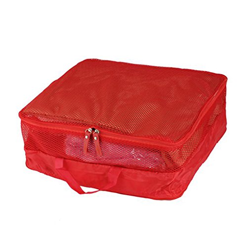 FakeFace 5er-Set Nylon Reisegepäck Robuste Aufbewahrungstasche Gepäcktaschen Set Wäsche Organizer Tasche für Koffer Kleidertasche Schminktasche Packing Cubes Beautycase Koffertaschen für Angenehme Reise (Rot) - 5