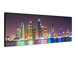 Image sur toile et panoramique Châssis 120 x 40 cm Veilleuse Dubai Skyline Eau