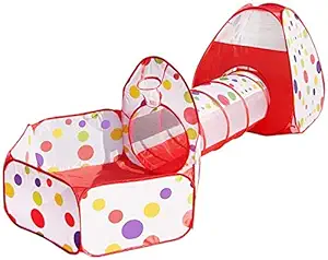 Electomania Portable Kids 3-in-1 Colorful Dotted Tunnel Playhouse Ball Pool Ball Pit Tent Summer Indoor Outdoor Play Fun Toy (Balls not Included, Multicolour)