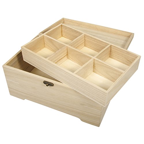 RAYHER – 62196000 – Holz Schatulle mit Einsatz, 2teilig, 28x18x13,5cm, 6 Fächer - 2