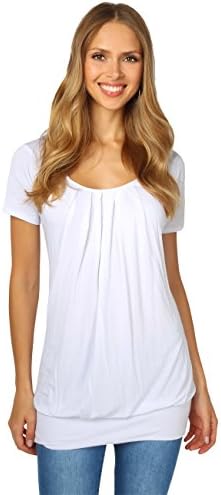 Women Basic Jersey T Shirt Loose Pleated Casual Blouse Spring Tops