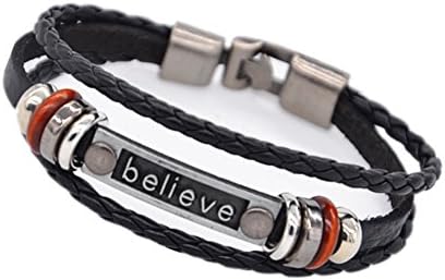 Believe Bracelet - MULBA Jewelry Men Bracelet Women Bracelet Vintage Leather Wrist Band Bracelet for Boys Sl3379 (Black)