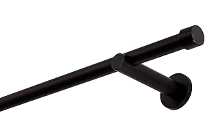 MDEKOR Tringle à rideaux simple 160 cm, noir, 19 mm, montage murale, terminaison droit