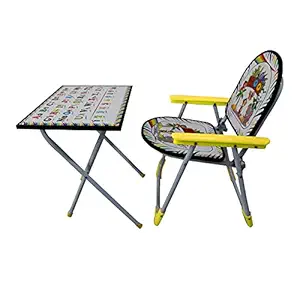 Baal Kids Study & Play Wooden Adjustable Folding Printed Table and Chair Set Girls and Boys