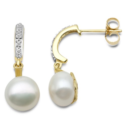 MIORE Ohrringe 9 Karat (375) Gelbgold Brillanten und Perlen SA915E