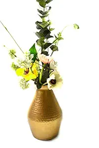 MOZO HUB Pear Shape crome Hammered Metal Gold Color Flower vase 22 cm(Gold)