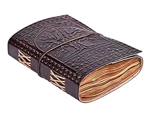 KNITTED STORIES Handmade Vintage Leather Diary - 18 X 13 cm - 180 Antique Pages - Embossed Tree of Life