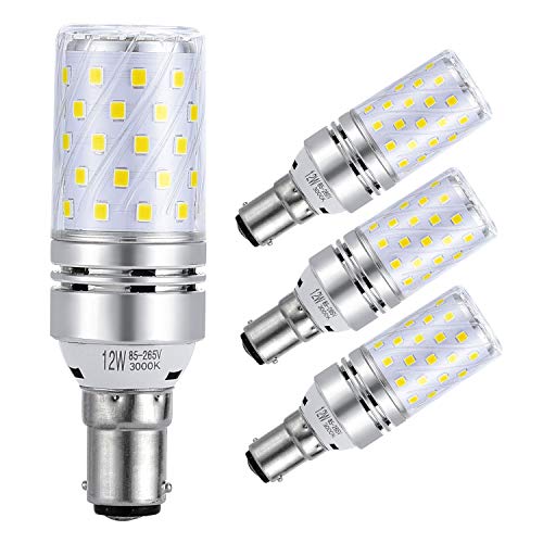 Sagel B15 LED Bombillas de Maíz 12W, 100W Bombillas Incandescentes Equivalente, 3000K Blanco Cálido, No Regulable, 1200Lm, Pequeño Gorra Bayoneta Bombillas de Maíz, 4 Por Paquete
