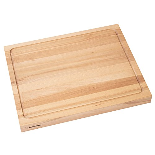 NATUREHOME Schneidebrett Holz groß ca. 50x40 cm massiv mit Saftrille zweiseitig verwendbar Tranchierbrett Küchenbrett