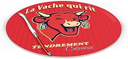 LVQR Diffusion Classique 520105 Glass Cheese Board - White / Red with "Laughing Cow" Motif
