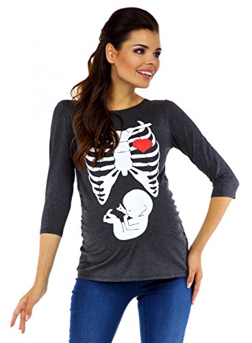 Zeta Ville - Women's Maternity T-shirt Top Funny Print X-Ray Rib Cage Baby 615c (Grey Melange, UK 12/14)