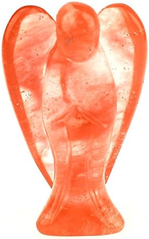 Queenlink Natural Jasper Carved Gemstone 1.6" Pray Angel Home Decoration Figurine (Cherry quartz)