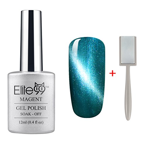 Elite99 Soak Off UV LED Magnetic Cat Eye Color 3D Nail Gel Polish 12ml Teal (6563)+ Free Gift (Magnet Stick)