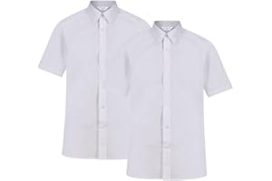 Trutex 2 Pack White Short Sleeve School Shirts Boys (9-16+ Years) Slim Fit White Shirts for Boys, Non-Iron Boys White Shirts, Button Down White Shirt Boys - Genuine School Uniform