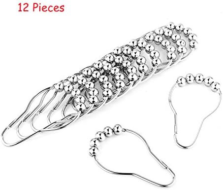 dongsale Set of 12pcs Shower Curtain Rings, Stainless Steel Rustproof Hooks, Heavy Duty C-Rings with Polished Chrome Roller for Bathroom Kitchen