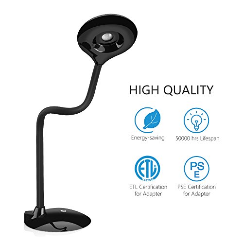 TopElek Dimmbare LED Schreibtischlampe Touchfeld Augenschutz Tischlampe (4W, 3-Level-Helligkeit, Schwarz) zum Lesen, Arbeiten, Lernen, Zuhause, Büro, Bibliothek. - 6