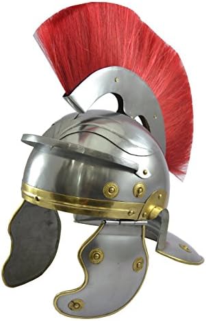 Indian Nautical Instruments Roman Centurion Helmet With Red Plume / Red Crest 10.24 x 12.99 x 16.93In As Shown