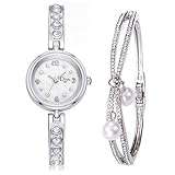 Luckhome Damen Uhren Analog Quarz Licht Luxus Mädchen Temperament Uhr Armband Set Kettenuhr Geburtstagsgeschenk Uhrenarmband Mit Box(B)